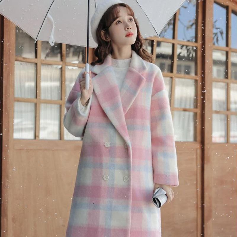 

New Korean Style Xiaoxiang Style Woolen Coat for Women Autumn and Winter Tartan Coat for Women Mid-length S