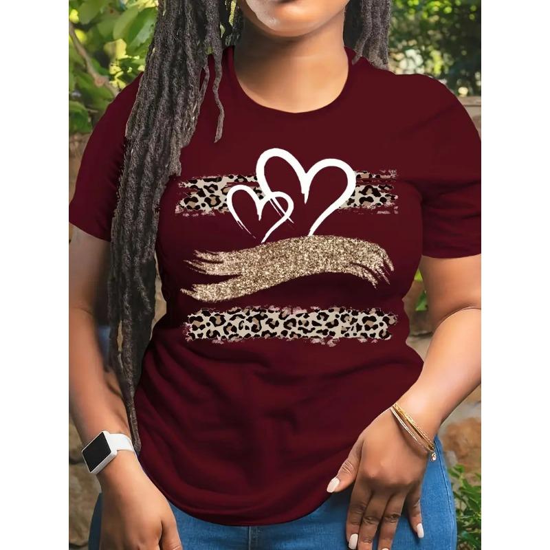 Women's Personalized Dark Red Solid Color 3D Letter Printed Personalized T-shirt