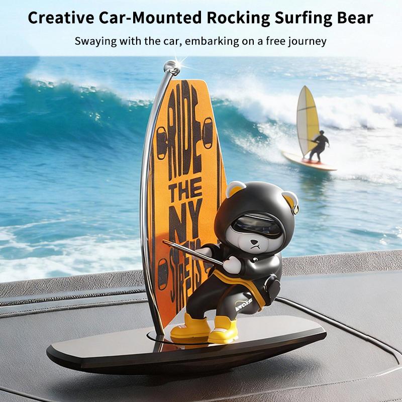 Dashboard Car Decorations Surf Bear Parking Number Plate Creative Car Cartoon Interior Interior Accessories