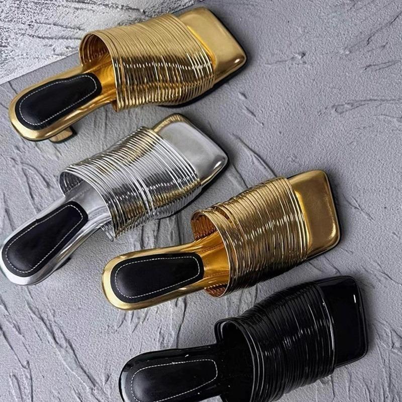 Mode Nouveaux Sandales Stiletto à Bout Carré pour Femmes Talons Hauts Couleur Unie Brillante Décontractées Demi-Pantoufles Chaussures pour Femmes Sandales de Créateur