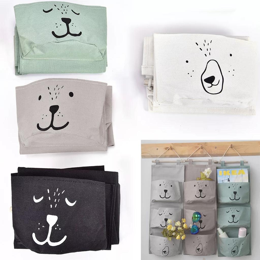 3 Pockets Cotton Wall Mounted Storage Bag Home Room Closet Door Sundries Clothes Hanging Bag Holder Cosmetic Toys Organizer