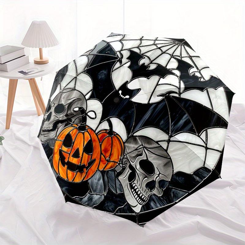 Halloween Stained Glass Window Decoration with Bats, Skulls, and Pumpkins Umbrella, Christmas Gift Y114