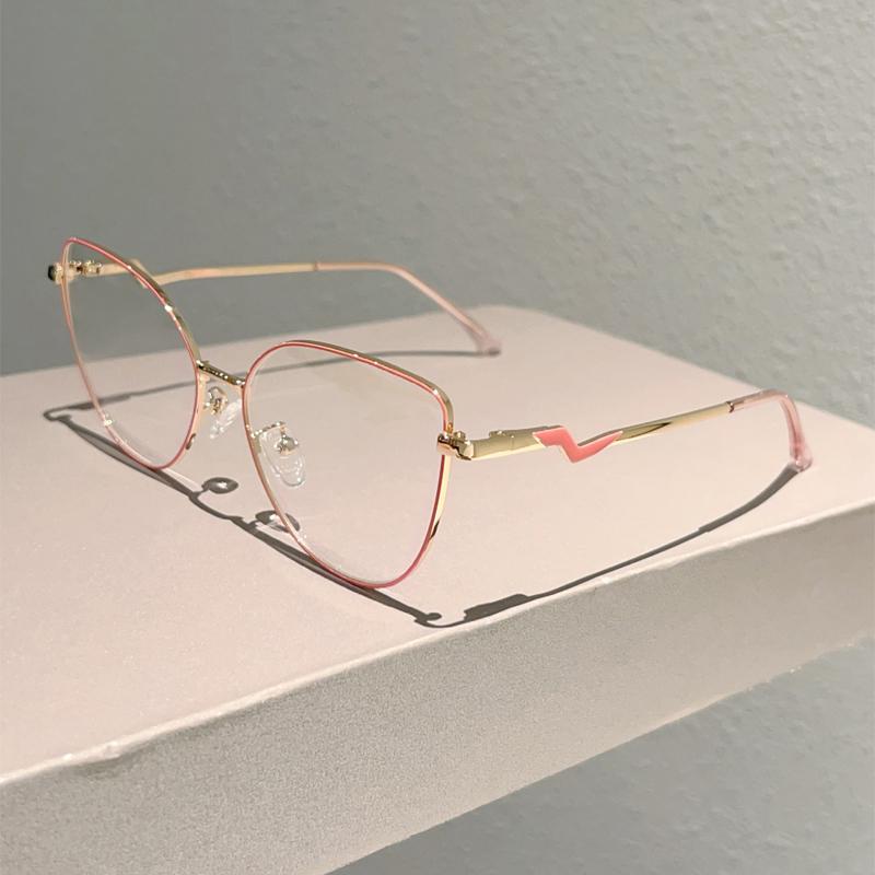 Trendy Retro Metal Cat Eye Frame Fashion Korean Style Women's Glasses Blue Light Blocking Ins Brand Design Chic Eyewear