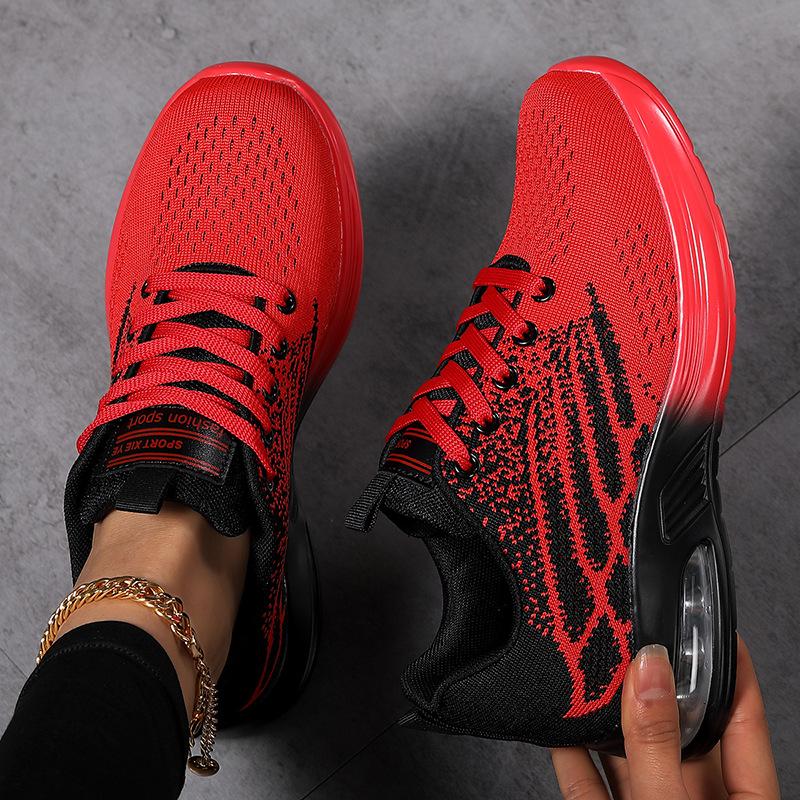 Sneakers Women's Red Shoes Casual Breathable Lightweight Mesh Running Shoes Air Cushion Shock Absorbing Women's Shoes