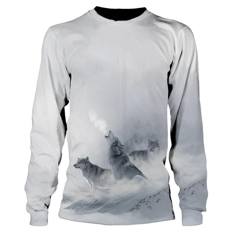 Sport Wear Men Animal Wolf Simple T Shirts Autumn Round Neck Long Sleeve Top Men's Spring Plus Size 3d Print T Shirt