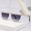New European and American frameless semi-round sunglasses with diamonds trendy metal sunglasses women's personalized fashion sunglasses