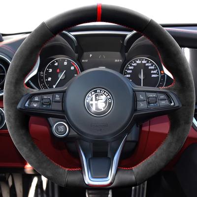 Hand Stitched Non-slip Car Steering Wheel Cover for Giulia Stelvio 2020-2022 Suede&Leather Interior