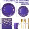 Purple and Gold Party Supplies 140 Pieces Golden Dot Disposable Party Dinnerware Purple Paper Plates Napkins Cups Gold Plastic
