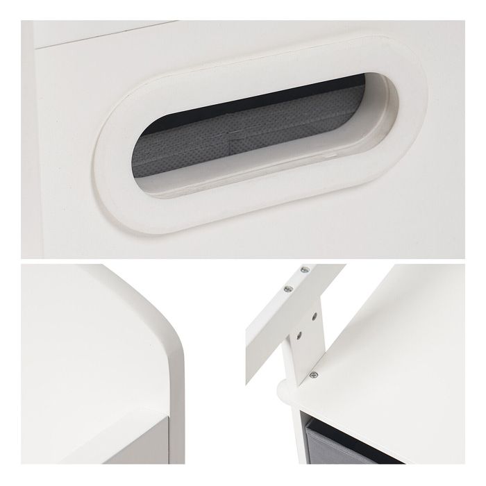 GINGER HOME – Banc enfant 3 en 1 avec bureau et rangements | Bois blanc et gris | Siège, table et coffres de rangement