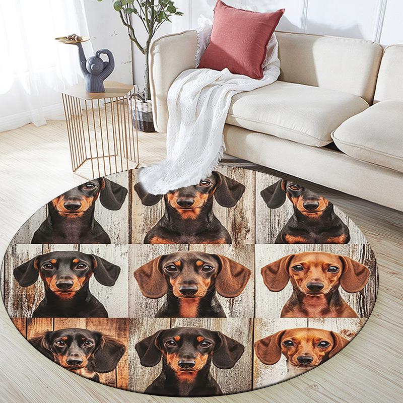 Dachshund Collage Round Area Rug,Carpet Rug for Living Room Bedroom Sofa Playroom Decor,Non-slip Floor Mat