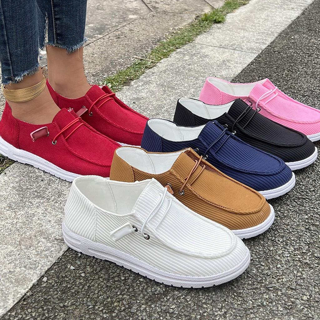 Fashionable Striped Plain Color Skateboarding Shoes Wear Resistant Non-slip Canvas Sneakers Casual Universal Lace-up Loafers Low Neckline