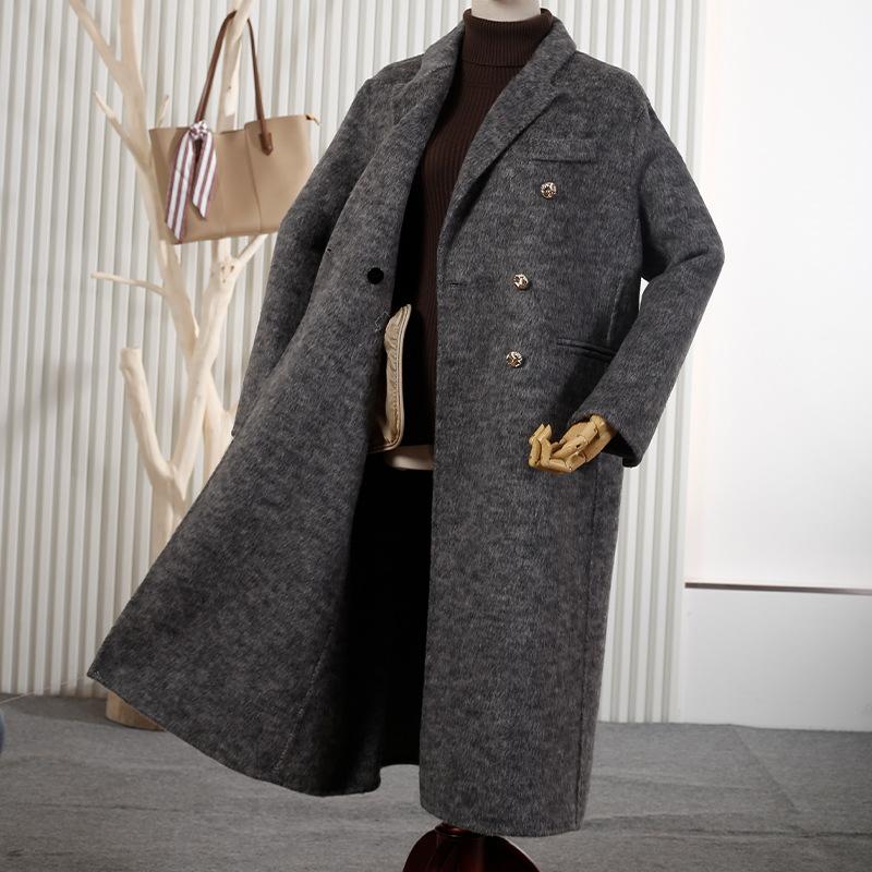 

Autumn and winter new retro wool double-sided woolen coat woolen coat women s knee-length double-sided woolen temperament commuting S сірий колір