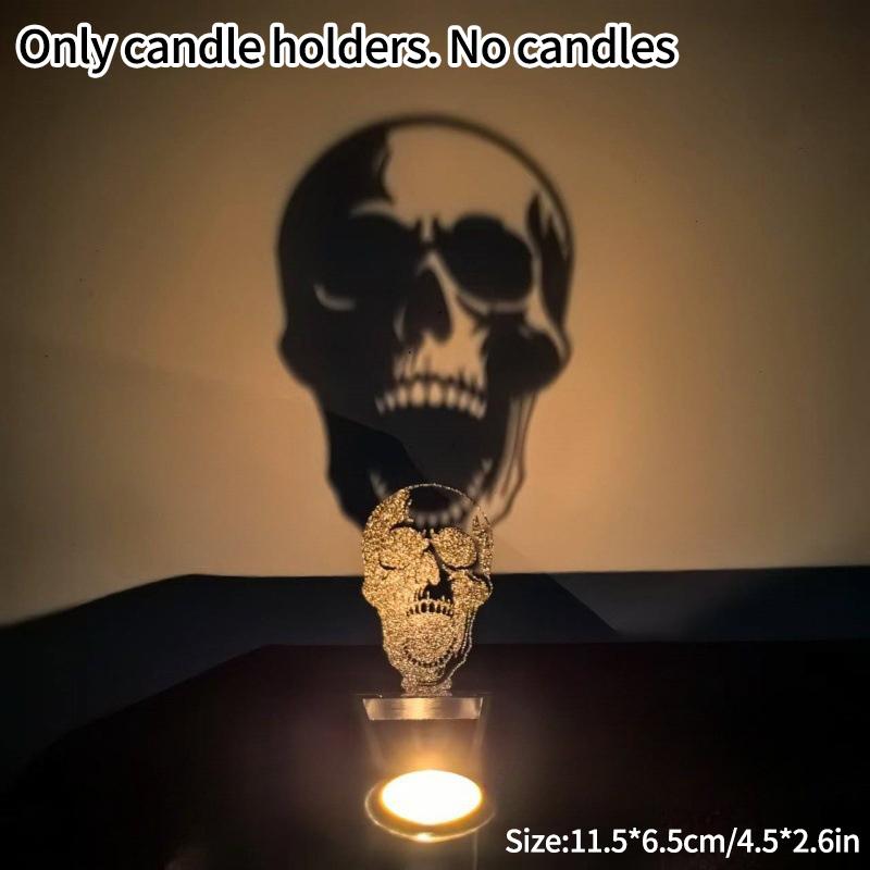 Halloween Candle Holder Decoration Gothic Skeleton Candlestick Ghost Shadow Tealight Stand Spooky Scary Ornaments Home Decor