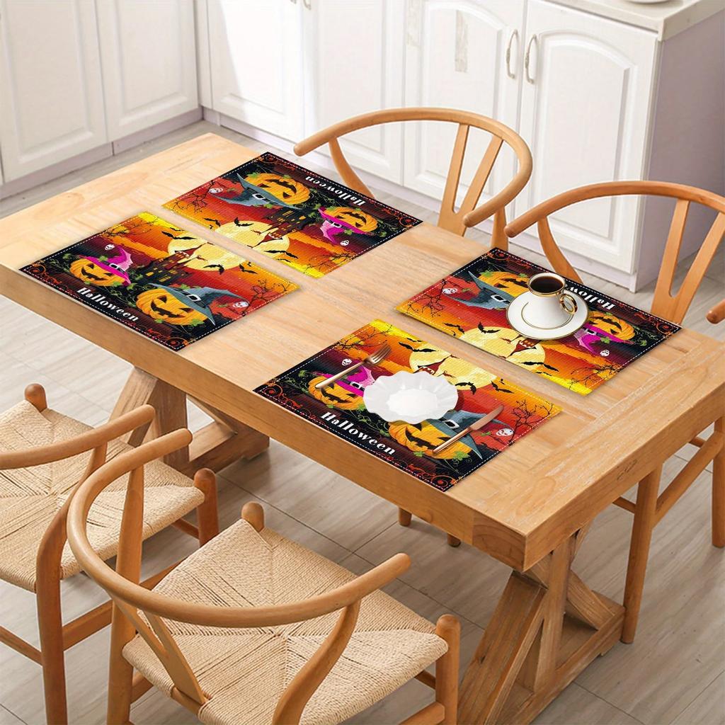 1 PC Halloween Themed Placemats Rectangular Table Mats for Home & Party Decor Machine Washable Rectangle Table Mats