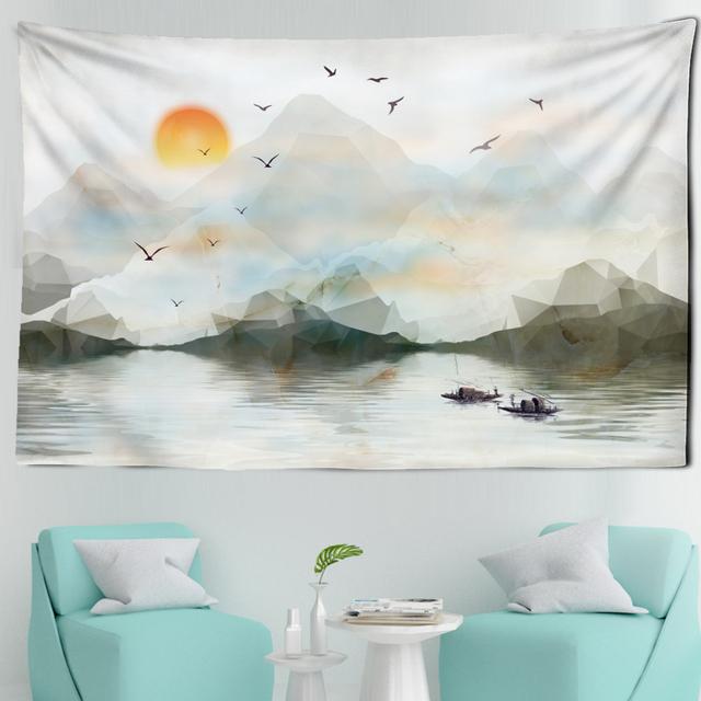 

Палевый гобелен с иллюстрацией, настенный Гобелен в богемном стиле, искусство хиппи, колдовство, психоделическое Таро, Рождественский домашний декор 95x70 CM