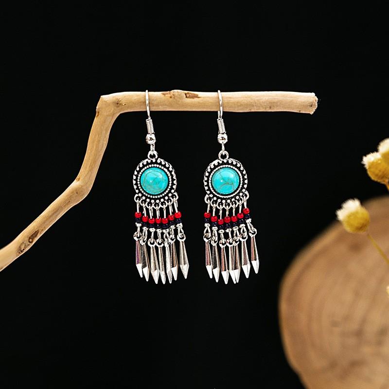 Elegant Bohemian Tassel Stud Earrings - Retro Ethnic Dangle Design