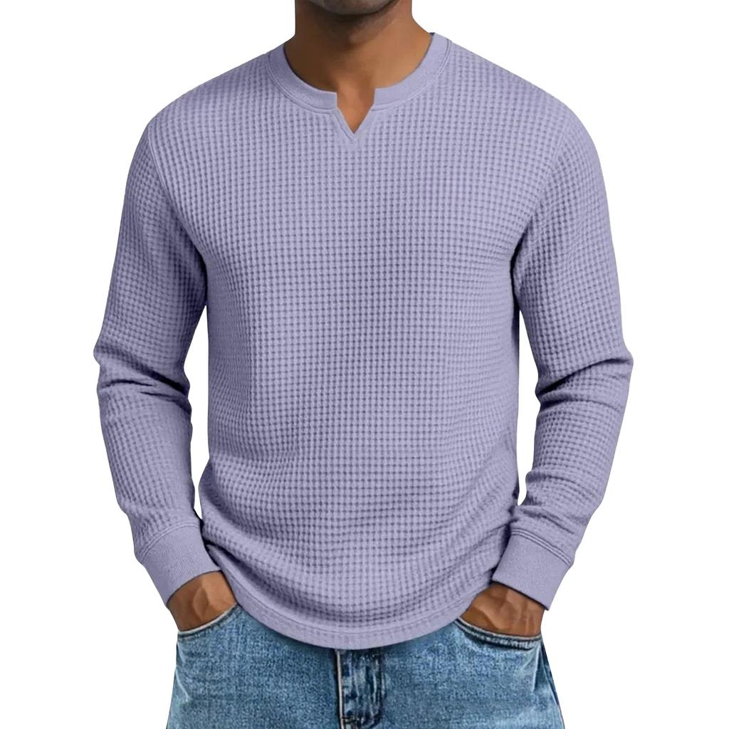 Men's Solid Color V-Neck Long-Sleeved Top Men's Sports Plus Size Casual V-Neck Top