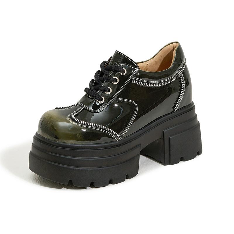 

Женские лоферы 2025 весна новые с внутренней высотой на танкетке черные с большим носком туфли дерби на платформе толстый каблук в британском стиле маленькие кожаные туфли 39