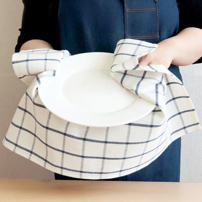 Kitchen Dish Towel Absorbent Quick Drying Tea Towel Blue Grid Striped Lint-Free Reusable Wipe Towel for Tableware Glassware Cookware