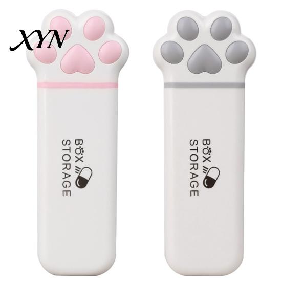 Pocket Pill Holder Portable Box, Cute Cat Paw Design, with Sealed Buckle Lid, Moisture-Proof Easy Carry Medicine Box 3 Compartment Organizer,