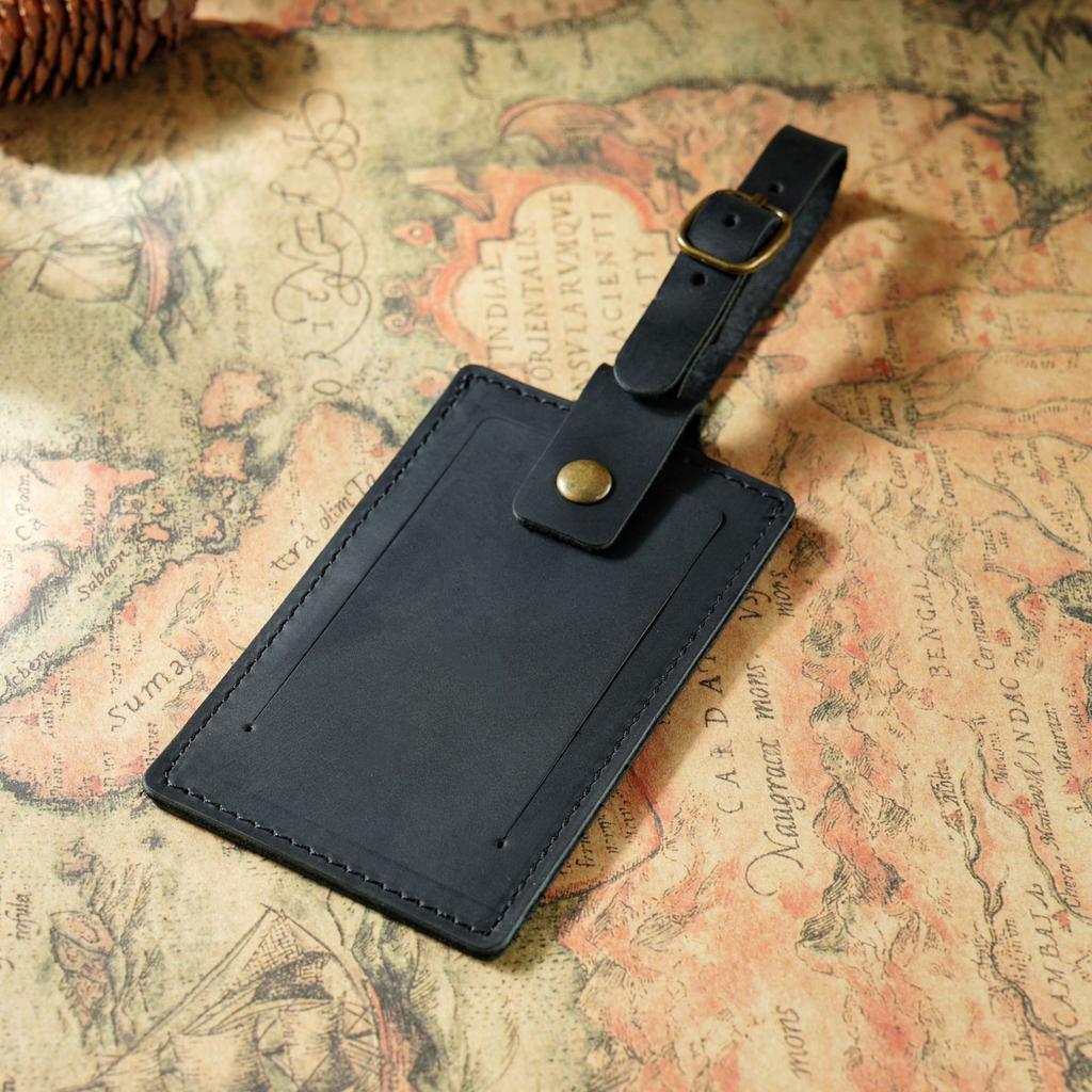2025 Vintage Genuine Leather Luggage Tag Rectangle Travel Hang Tag Personalized Check-in Card Holder for Airplane/Business Trips