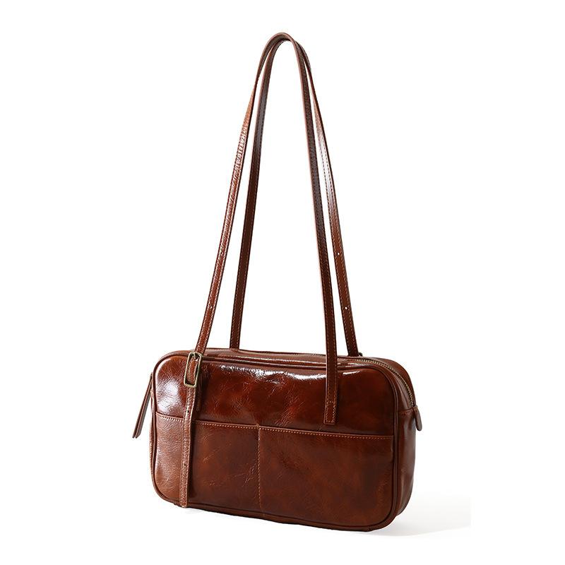 

Сумки для женщин, персонализированные, модные, Pitot Oil Wax Leather Commuter Underarm Bag, корейская сумка через плечо большой емкости коричневый