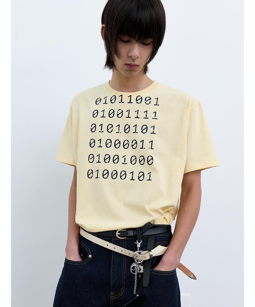 YOUCHE PRET A PORTER Sq Binary Short Sleeve Tee Pale Yellow