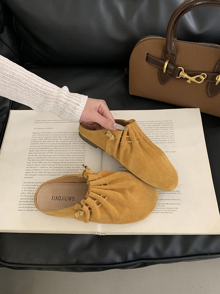 Fashion Leather Women Flats Slippers Designer Bow Mule Shoes Autumn Casual Slingback Shoes New Trend 2025 Walking Cozy Zapatillas Ladies