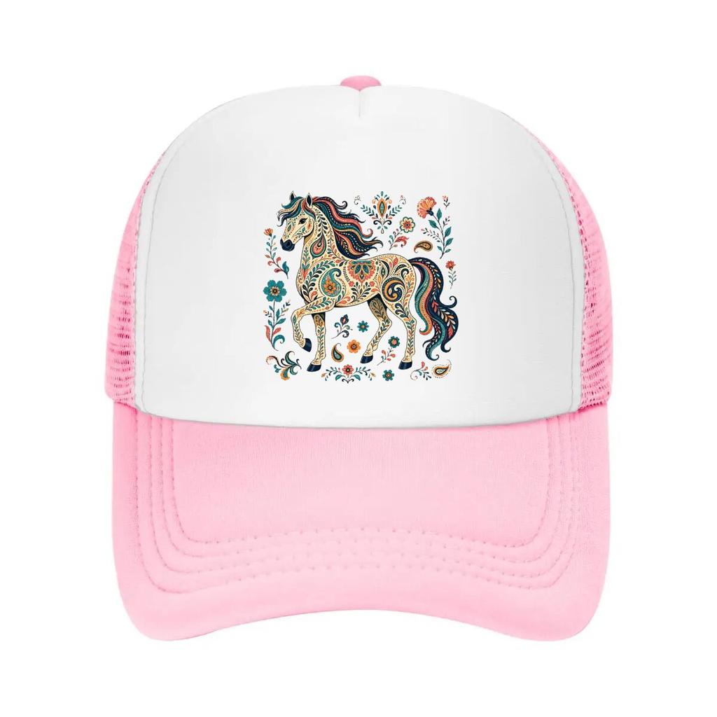Bohemian Folk Art Horse Flourish Mesh Baseball Cap Casual Hat Outdoor  For Womens Unisex FeUnisex