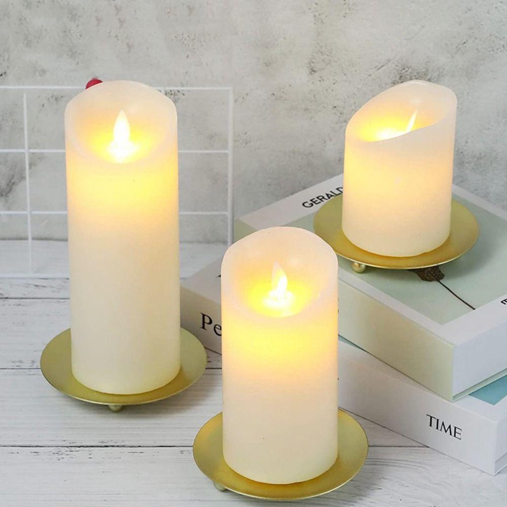 

Golden Iron Candle Holder Round Festival Candlestick Holder Creative Pillar Metal Plate Banquet 7CM золотий