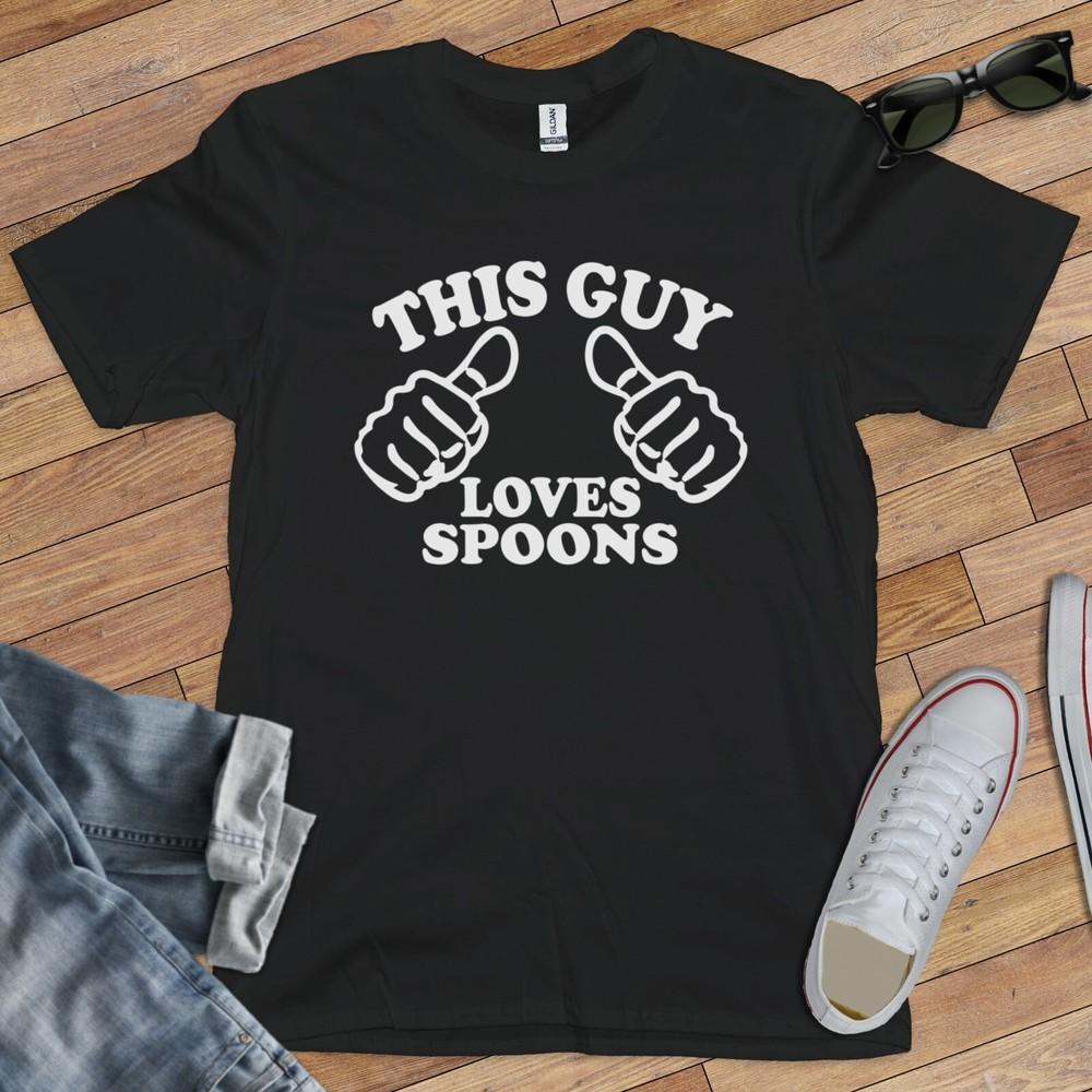 THIS GUY LOVES SPOONS T-SHIRT (irreverent weird silly funny cutlery tea spoon) Unisex T-Shirt L