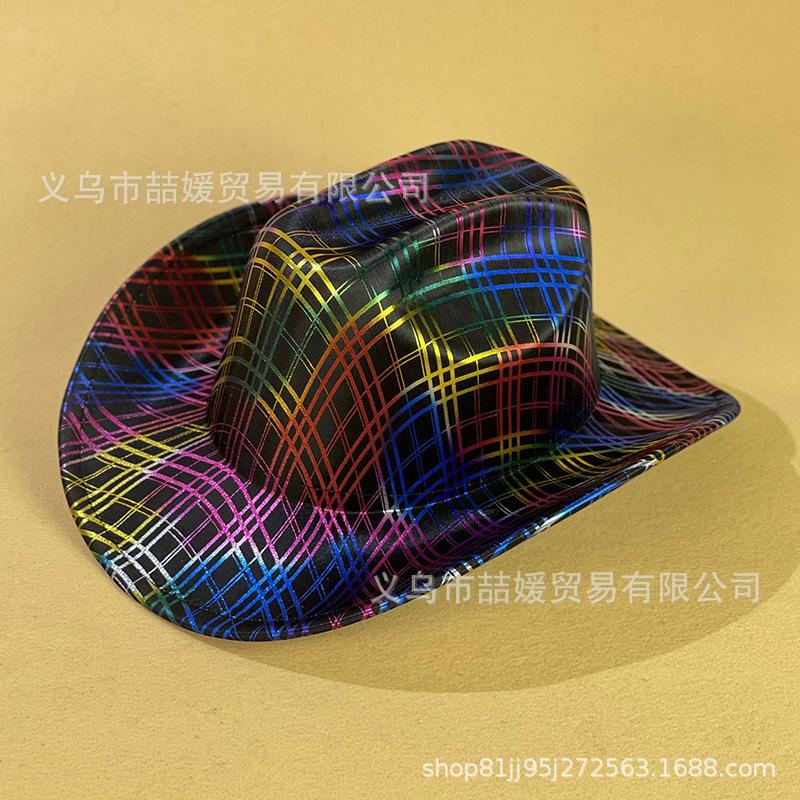 European and American Colorful Sequined Striped Plaid Western Cowboy Hat Women's Party Bar Stage Fashion Top Hat