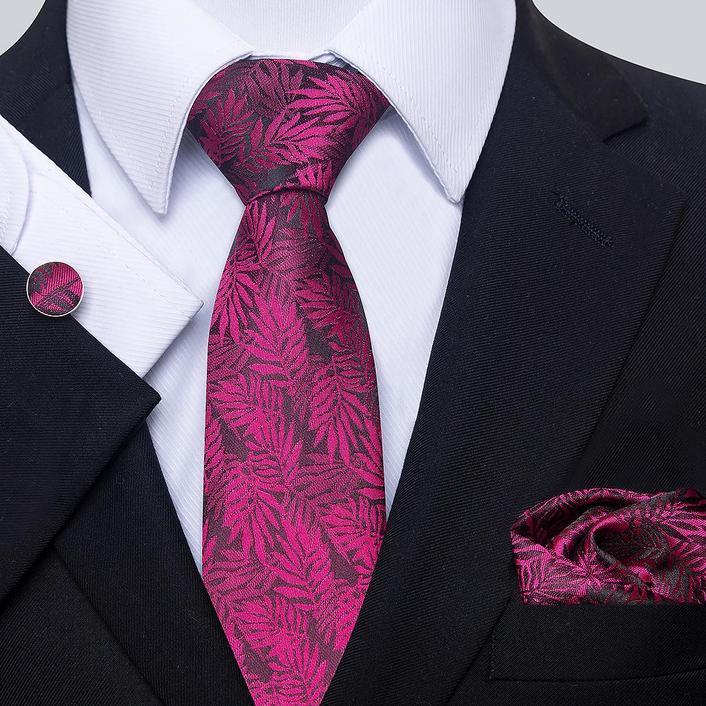 Korean Version Of Casual Floral Tie Men'S Jacquard Polyester Silk Pocket Towel Cufflink Tie Set