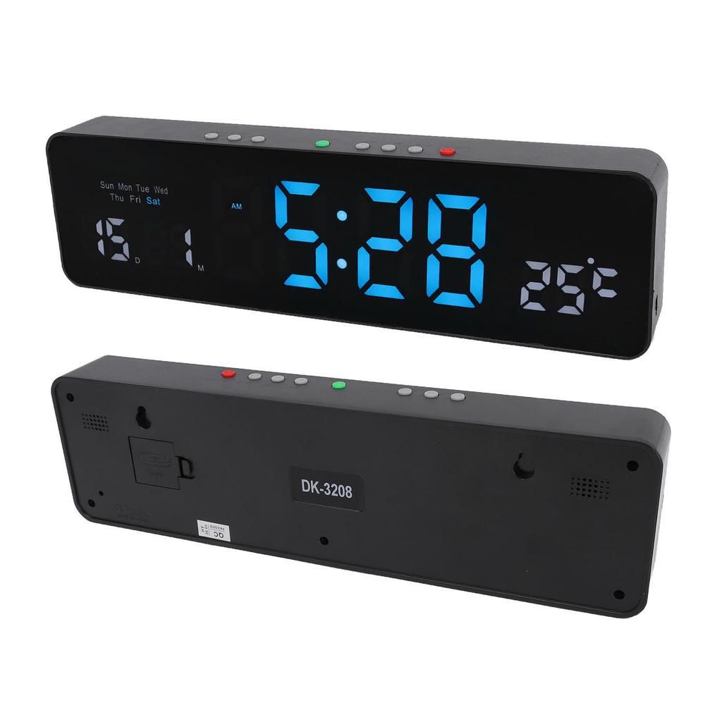 LED Digital Clock Desktop Or Wall Mount Electronic Alarm Clock for Bedroom Living Room Blue White Display