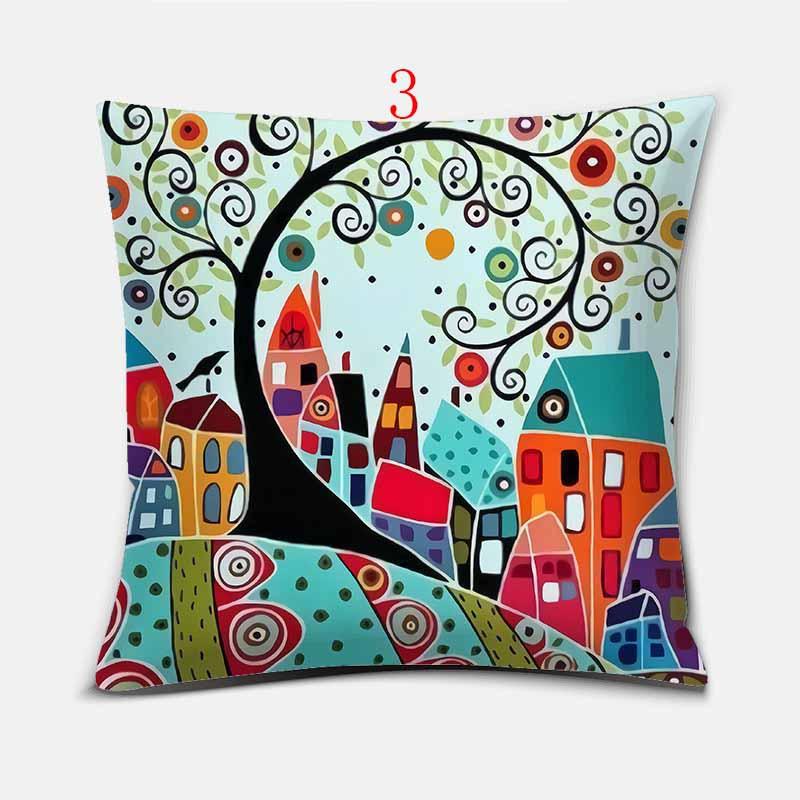 Cartoon Tree Graffiti Print Pattern Cushion Cover Home Living Room Sofa Decoration Square Pillow 45*45Cm