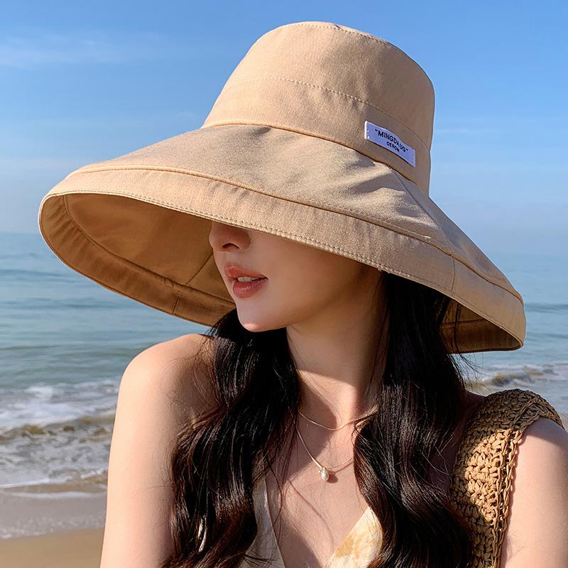 Summer sunscreen sunshade white cloth label big eaves show face small sun hat woman