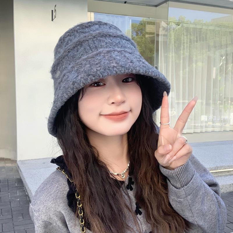 Autumn And Winter Retro Knitted Bucket Hat Mixed Color Texture Warm Basin Hat Fashion Casual Show Face Small Versatile