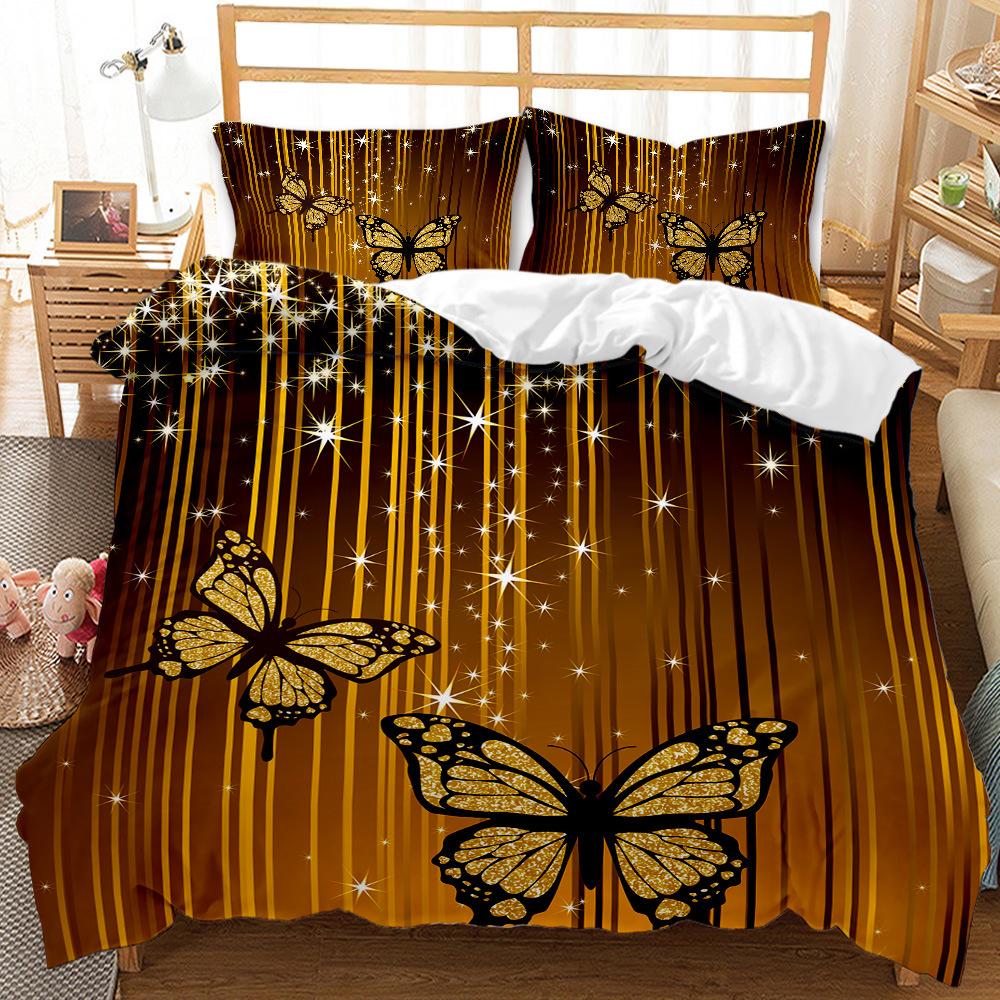 

Butterfly Duvet Cover Set King Queen Twin Full Size Black Gold Butterflies Black Background For Kid Boy Polyester Bedding Set EU single(135x200cm)