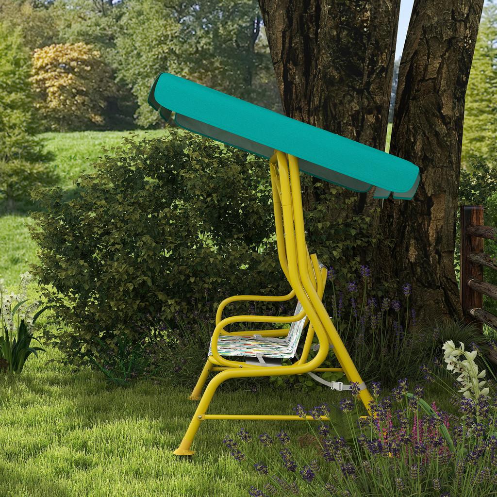 2-Seater Kids Hollywood Swing with Adjustable Canopy, Safety Belt for 3-6 Years up to 60 kg 112x75x120cm Green