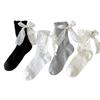 Floral Bow Mid-calf Socks for Women Spring and Summer, Thin Mesh Drawstring Women's Lace Pile Socks