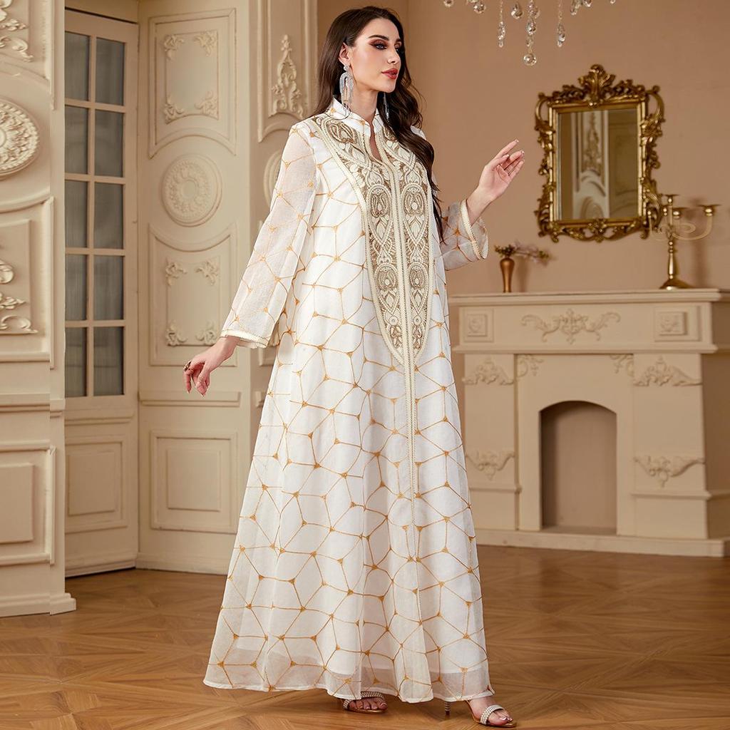 Abito Lungo Ricamato Mediorientale Dubai - Veste Musulmana Patchwork da Donna