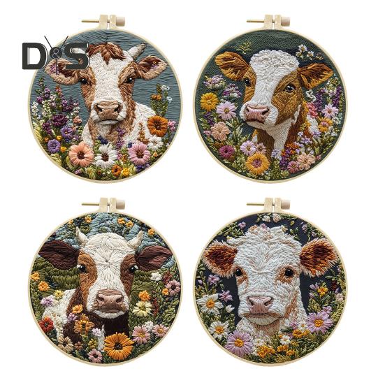 Punch Needle Stickset, Cartoon Highland Cow, DIY Stickset mit Hoop, Punch Needle Starter Craft Kit für Erwachsene und Kinder