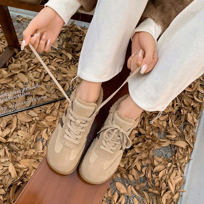Krazing Pot Cow Skin Fur Plush Spring Autumn Summer Sneakers Flat Platform Lace Up Keep Warm Women Comfortable Casual Shoes