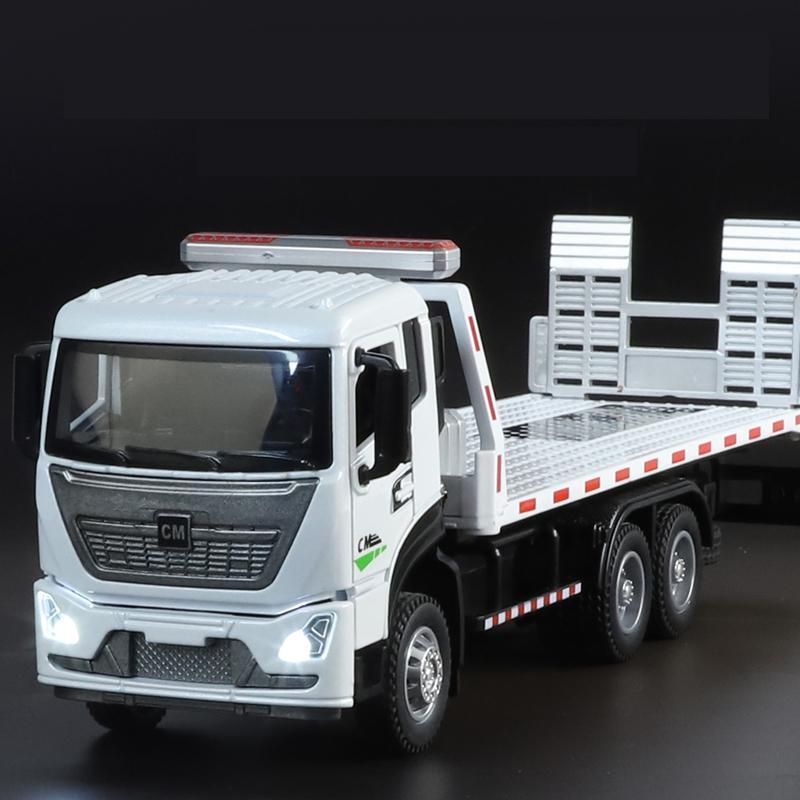 1/32 Trailer Tow Platform Truck Toy Car Model Diecast Vehicle Miniature Pull Back Sound & Light Educational Collection Gift Kid