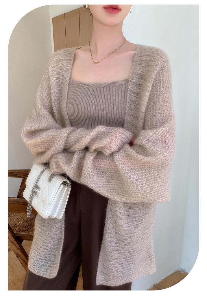 Premium Mulberry Silk Cashmere Women's Mid-Length Knitted Cardigan