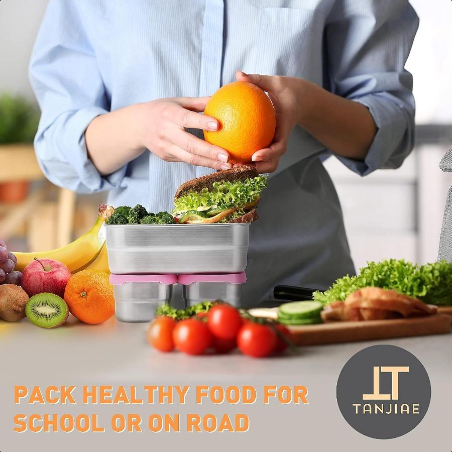 

Набор контейнеров для обеда и перекуса из нержавеющей стали 3 чашки + 1 чашка, герметичные контейнеры для еды из нержавеющей стали 304 с силиконовыми крышками, идеальный металл United States