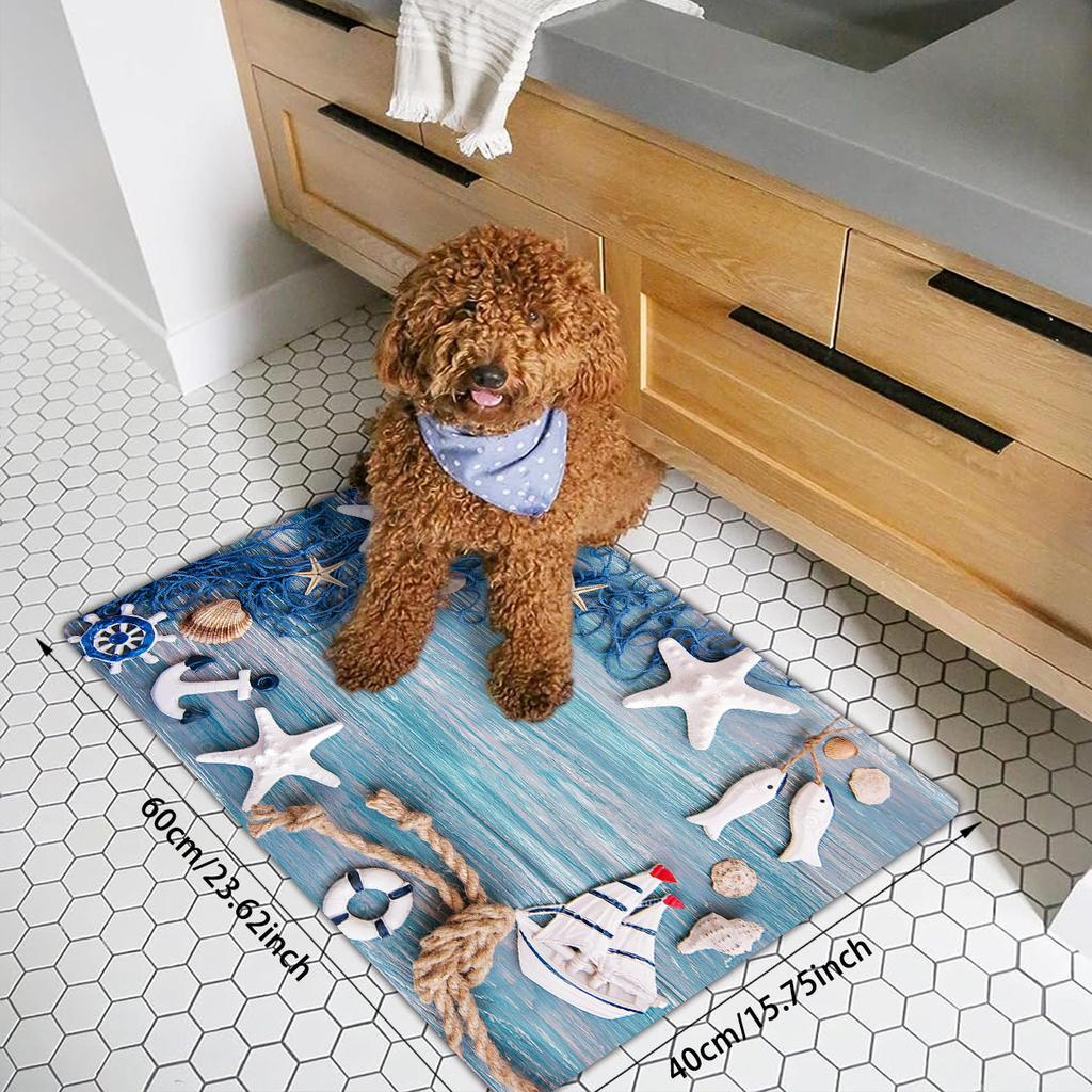 1Pcs Anti Fatigue Kitchen Rugs, Ocean Beach Shell Print Waterproof Non-Slip Thick Cushioned Kitchen Mat Heavy Duty Comfort Standing Mat for Kitchen