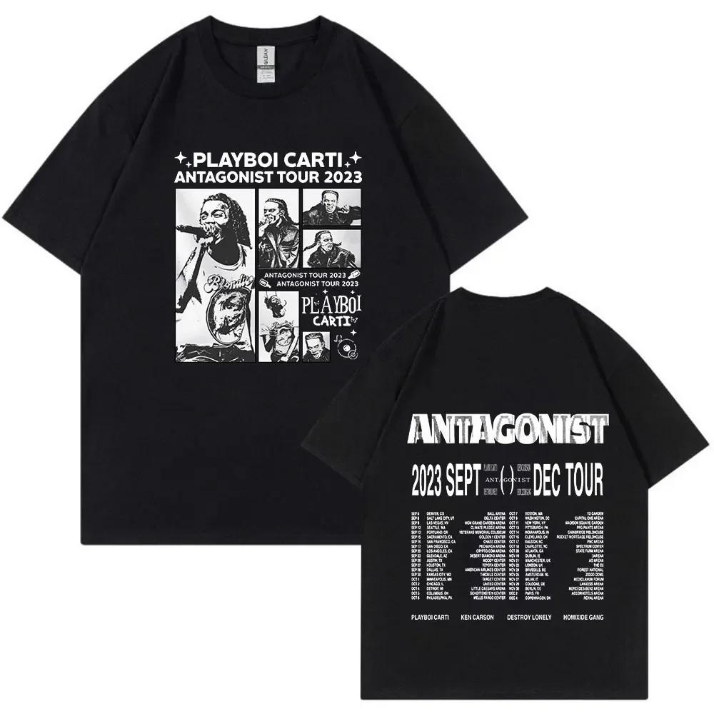 Rapper Playboi Carti Antagonist Tour Tshirt 2023 Concert Fans T Shirt Unisexs Fashion Hip Hop Short Sleeve Oversized Tshirts Bla