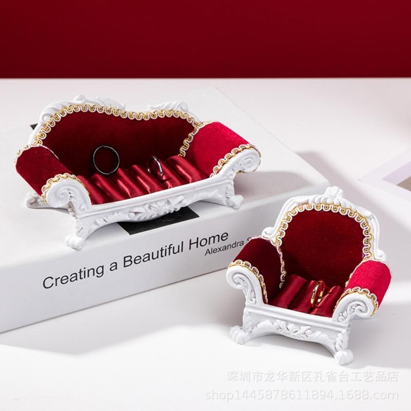 Jewelry Box Organizer Sofa Shaped Small Jewelry Rings Boxes Earrings Necklace Portable Storage Box Velvet Material