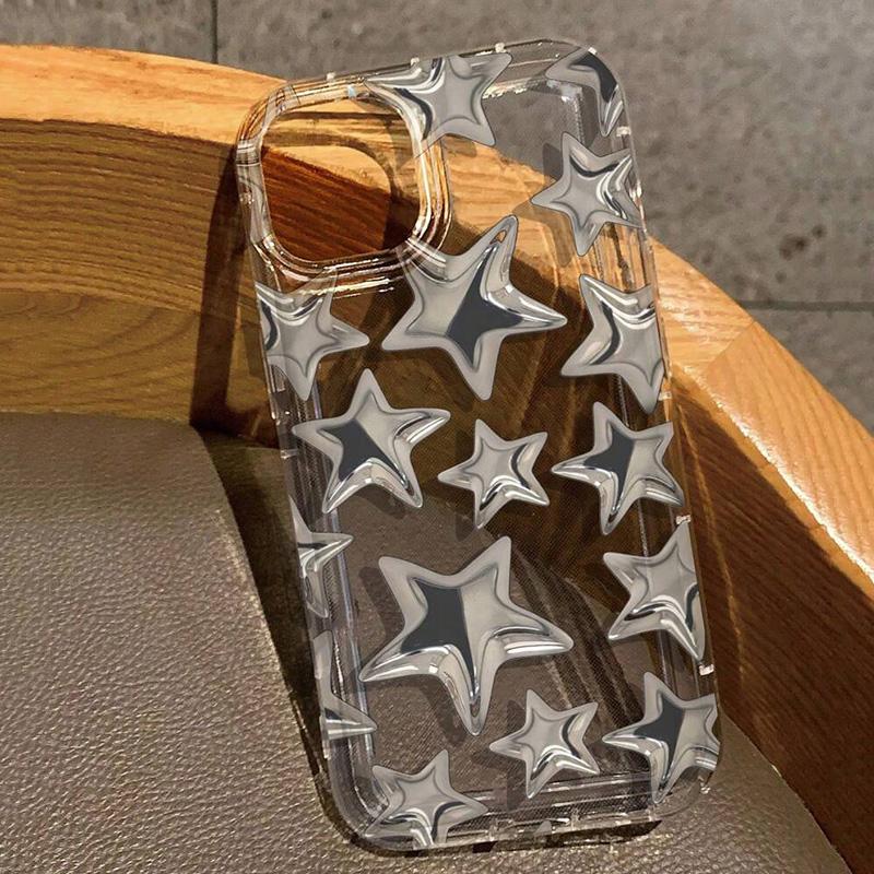 Silver star luxury design Phone case iPhone 15 Pro Max 11 12 13 16 14 Plus Silicone Shockproof Case Lens protector shell